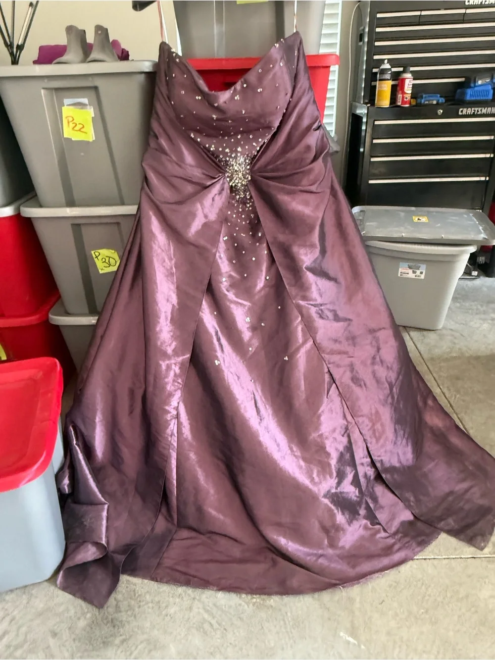 Strapless Formal Dress in Plum with Crystal Detail